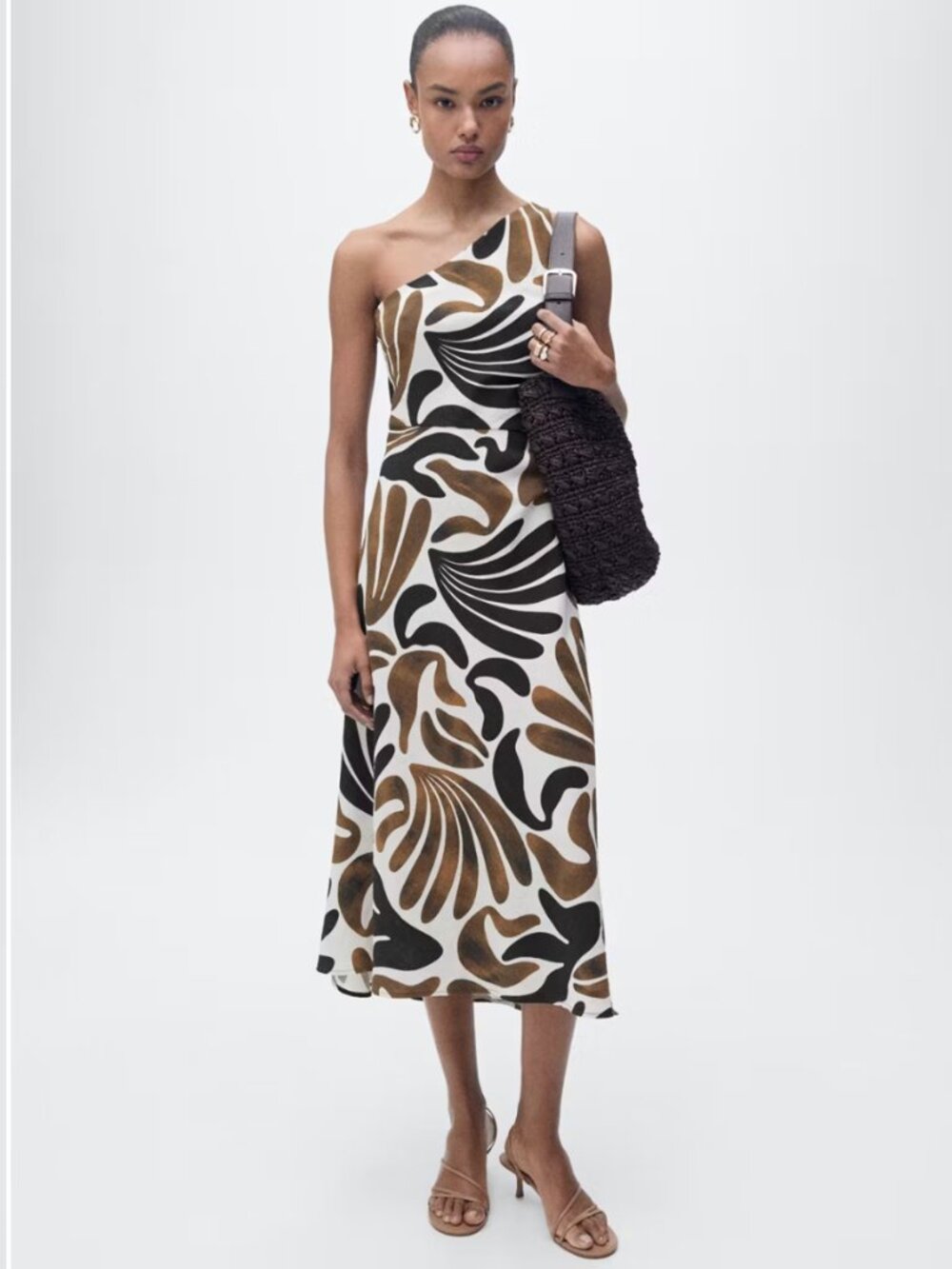 Printed dress with asymmetrical neck